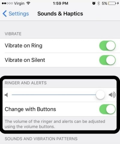 fix iphone not ringing - adjust iphone volume in settings