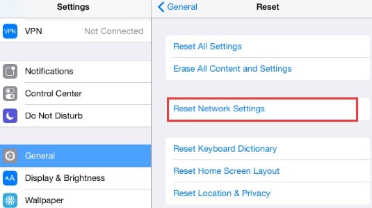 reset network settings to fix ipad problems