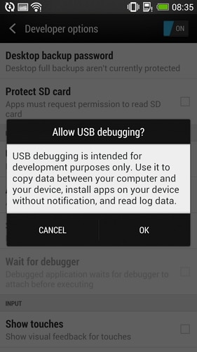 enable usb debugging on htc one - step 4