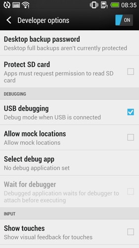 enable usb debugging on htc one - step 5