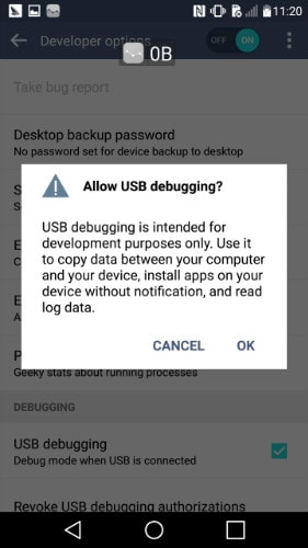 enable usb debugging on lg - step 1