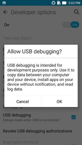 enable usb debugging on asus zenfone - step 1