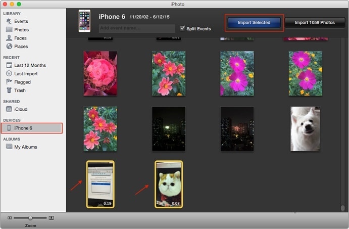 استيراد مقاطع فيديو iphone إلى mac باستخدام iphoto