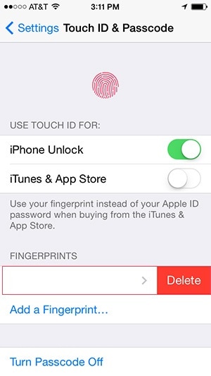 touch id failed-delete touch id fingerprints