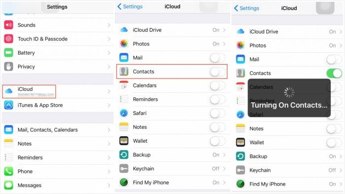 sync contacts using icloud