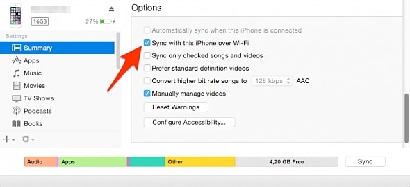 how to backup iphone-sync iphone with itunes over wifi