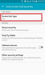 android-mustersperre einrichten – tippen Sie auf die Funktion „Art der Bildschirmsperre“