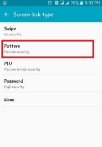 setup android pattern lock screen-tap on the “Pattern” option
