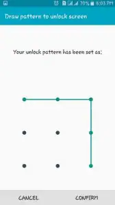 configurar el patrón de bloqueo de pantalla de android - proporcionar el mismo patrón