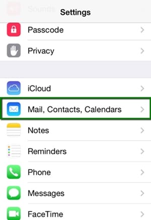 iphone mail, contacts, calendar settings