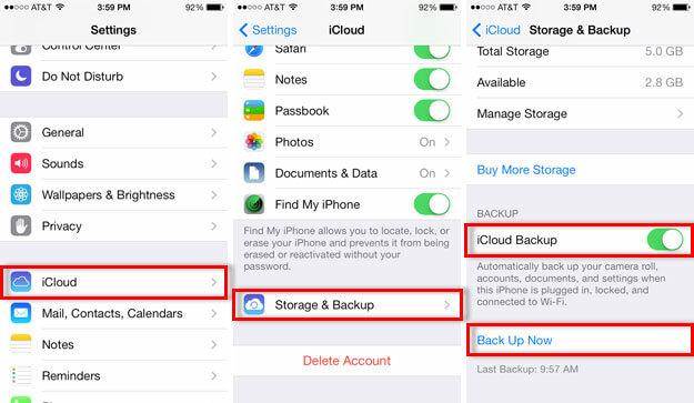 turn on icloud backup