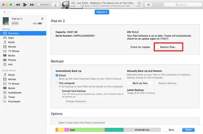 restore iPad with itunes