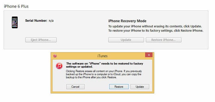 Restaura el iPhone/iPad/iPod desde el modo DFU: haz clic en "Restaurar iPhone".