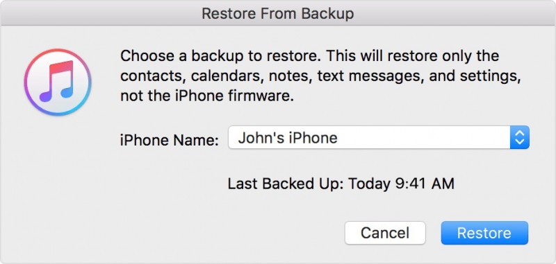 restore a backup file via iTunes