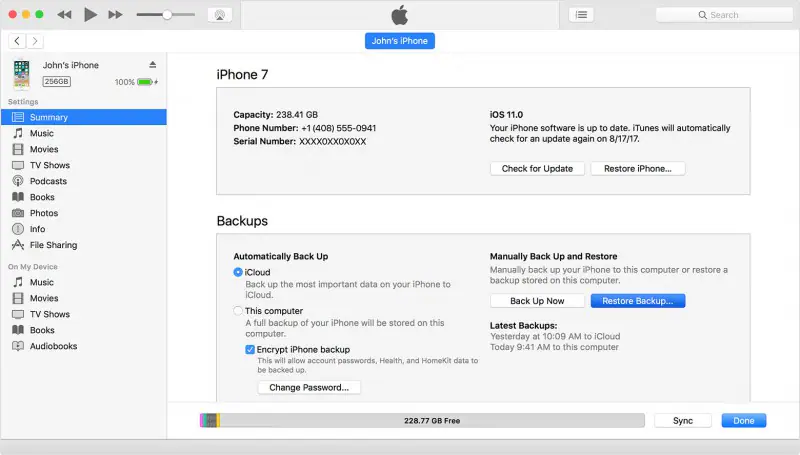 Restore data from an iTunes backup-select “Restore backup”