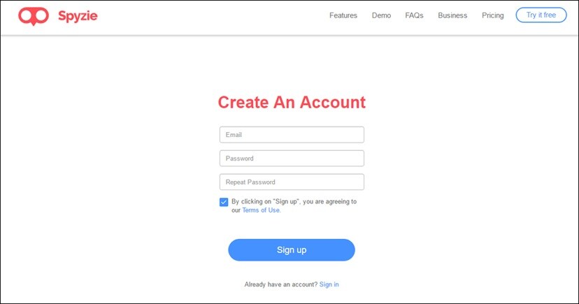 monitor phone activity with Spyzie-create an account