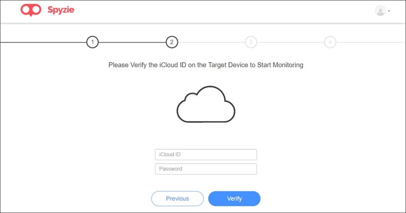 monitor phone activity with Spyzie-fill in iCloud account details