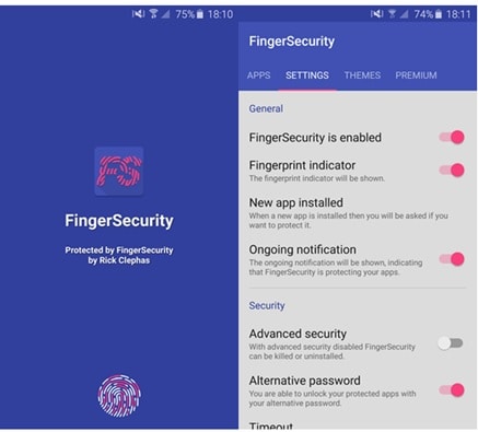 bloquear aplicaciones con huella dactilar android: FingerSecurity
