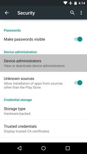 paramètres de sécurité android