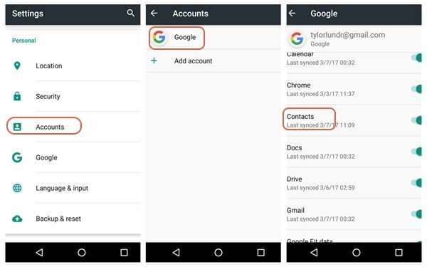 efetuar o backup de contatos android para a conta google