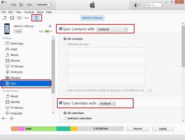 sync iphone contacts to outlook using itunes