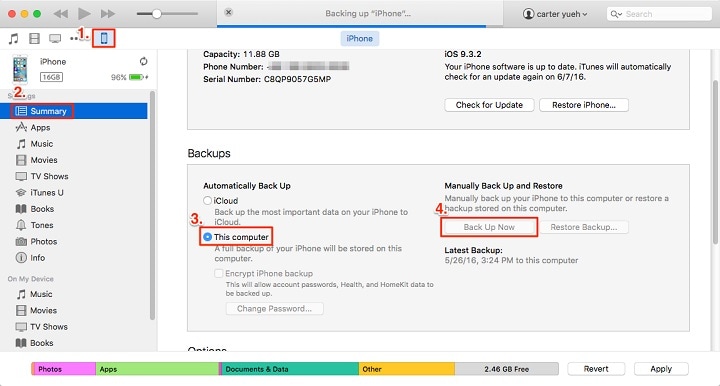 backup iphone messages to itunes