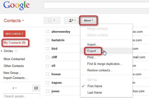 exportar contatos do iphone do gmail