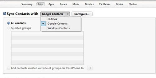  synchroniser les contacts android vers l'iphone en utilisant itunes