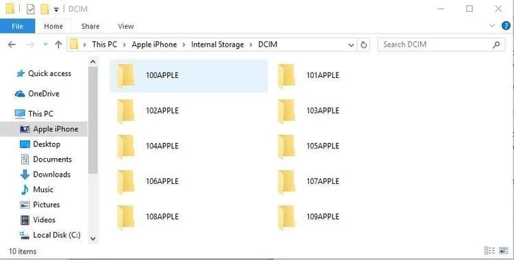 export iphone photos to windows 10 using file explorer