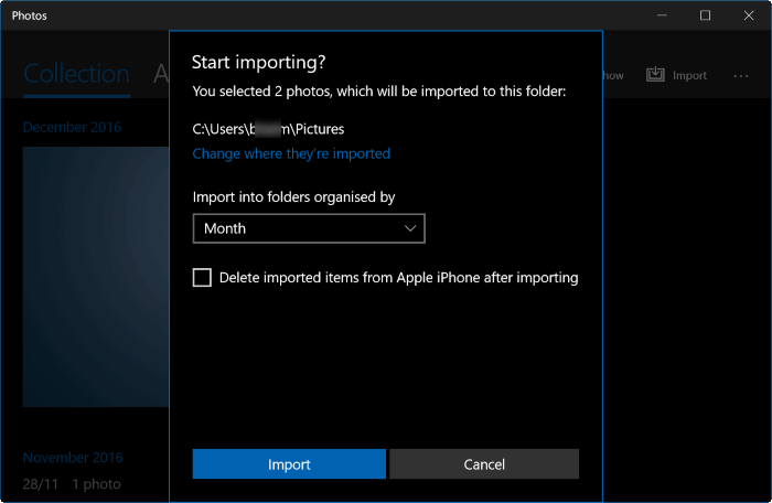select photos to import
