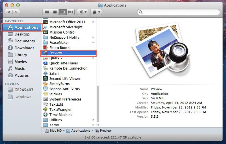 pré-visualização do mac para importar imagens
