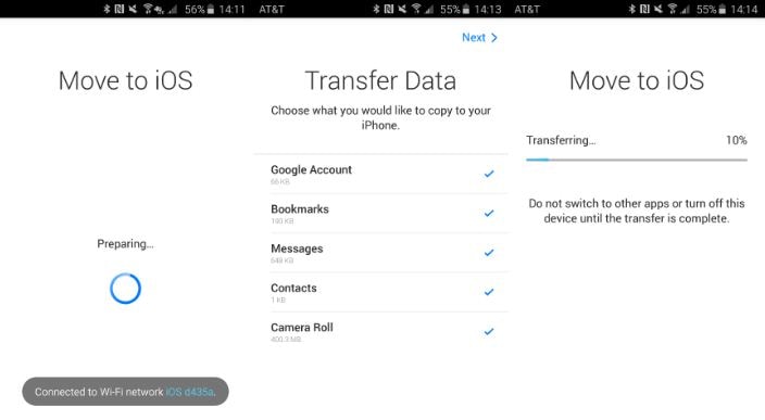 process of transferring sms from android to iphone