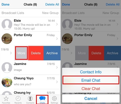 email whatapp chats on iphone