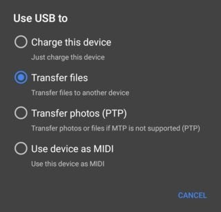 Verwendung von USB zur Übertragung von Dateien