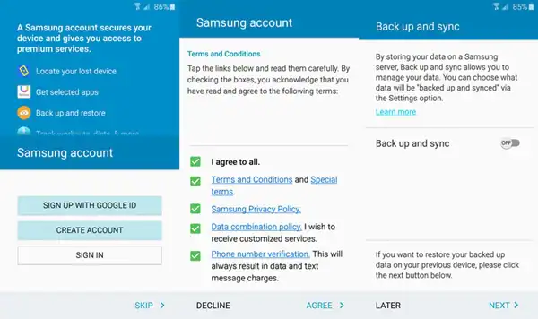 setup samsung account on S9/S20