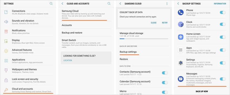 backup S9/S20 messages to samsung account