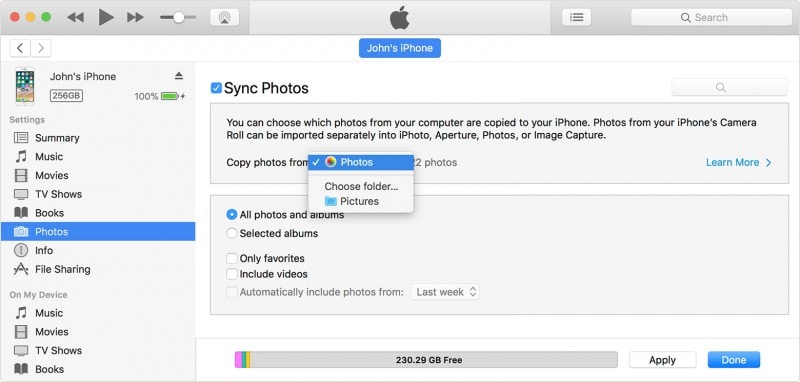 sincronizar fotos para iphone com itunes