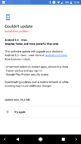 android oreo update - installation failure