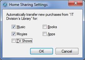 iTunes Home Sharing - Dateien auswählen