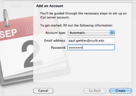 android and mac sync: create account