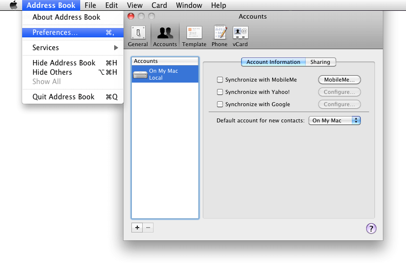 sincronize android com mac: Address Book no mac