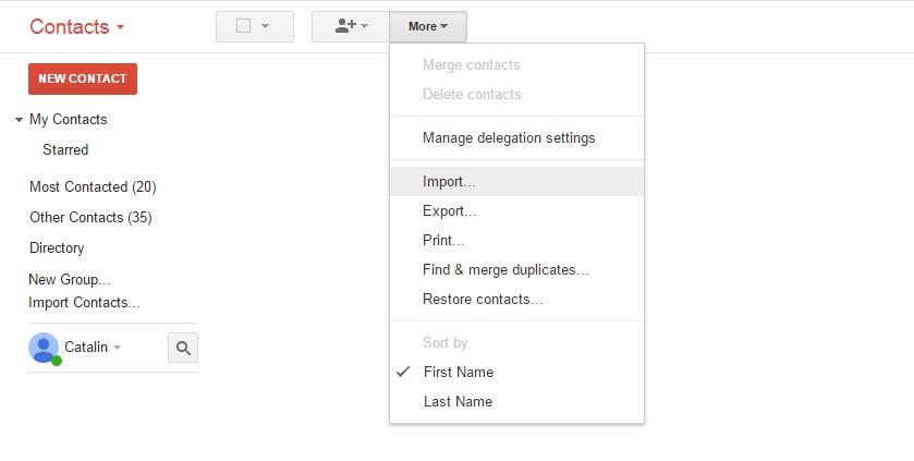 sincronize contatos do android com o gmail-selecione Importar