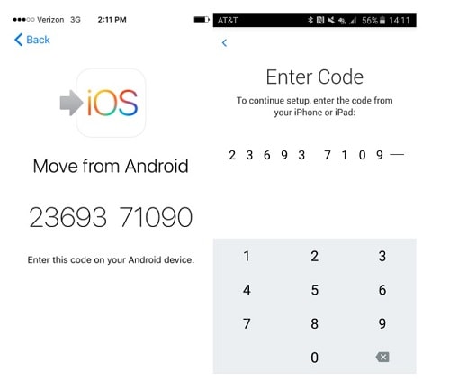 como transferir fotos do android para o iphone-inserir o código