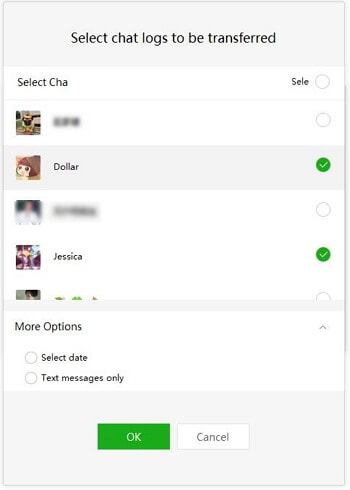 select items to backup wechat history to pc