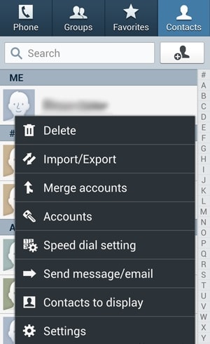 Kontakte von Android exportieren - tippen Sie auf die Taste 'Mehr/Menü'