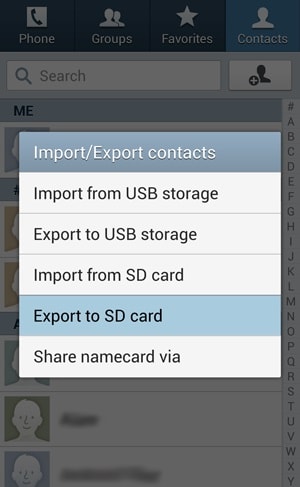 تصدير جهات الاتصال من android- تصدير إلى بطاقة SD