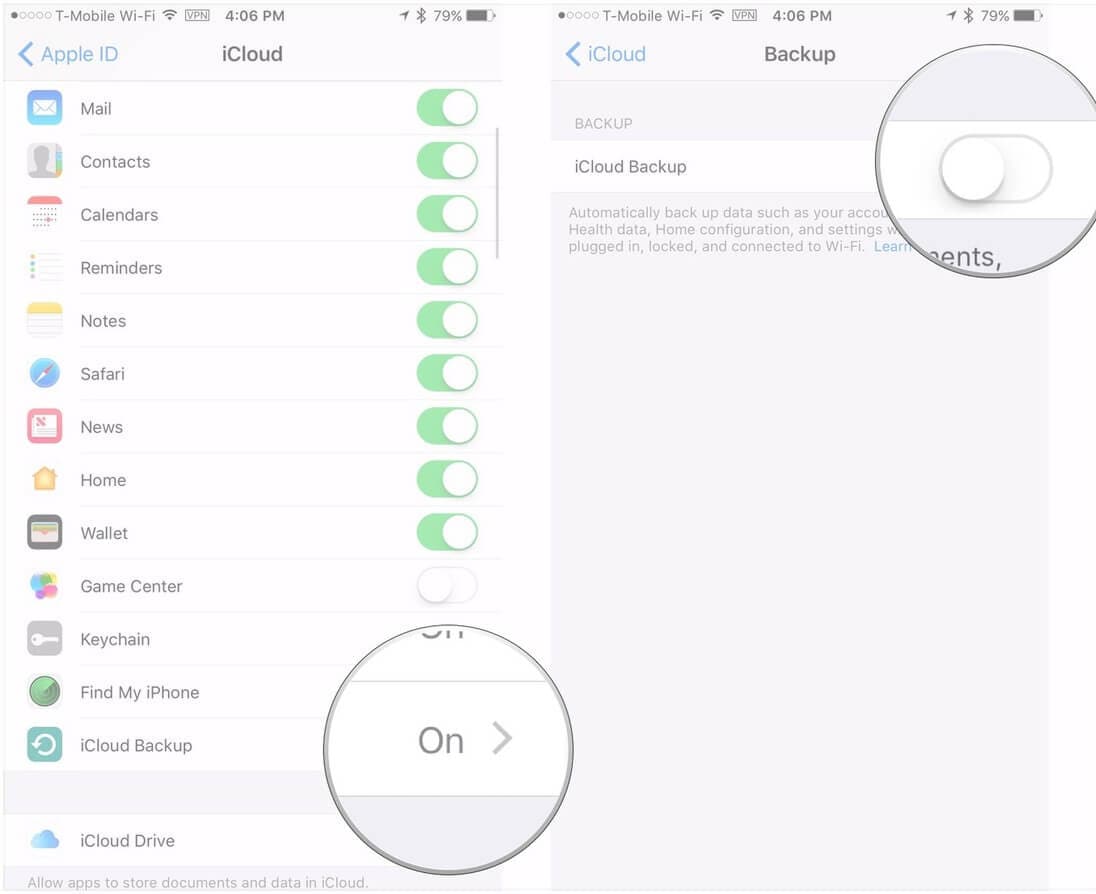 transferir datos de iPhone antiguo a iPhone XS (Max): Copia de seguridad de iPhone a icloud