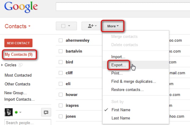 importa i contatti da Gmail ad Android, clicca su 