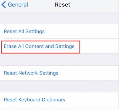 ios 12 data recovery-erase all content and settings