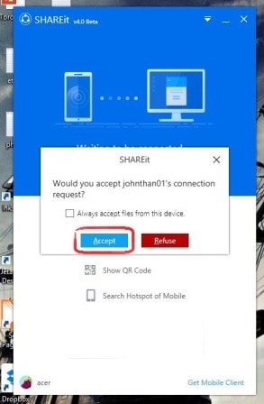  transférer des fichiers d'android vers pc-desktop shareit connexion